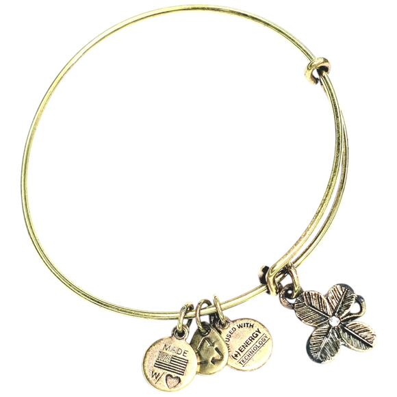 Alex and Ani Lucky 4 Leaf Clover Initial C Gold Tone Expandable Bangle Bracelet - Picture 4 of 5